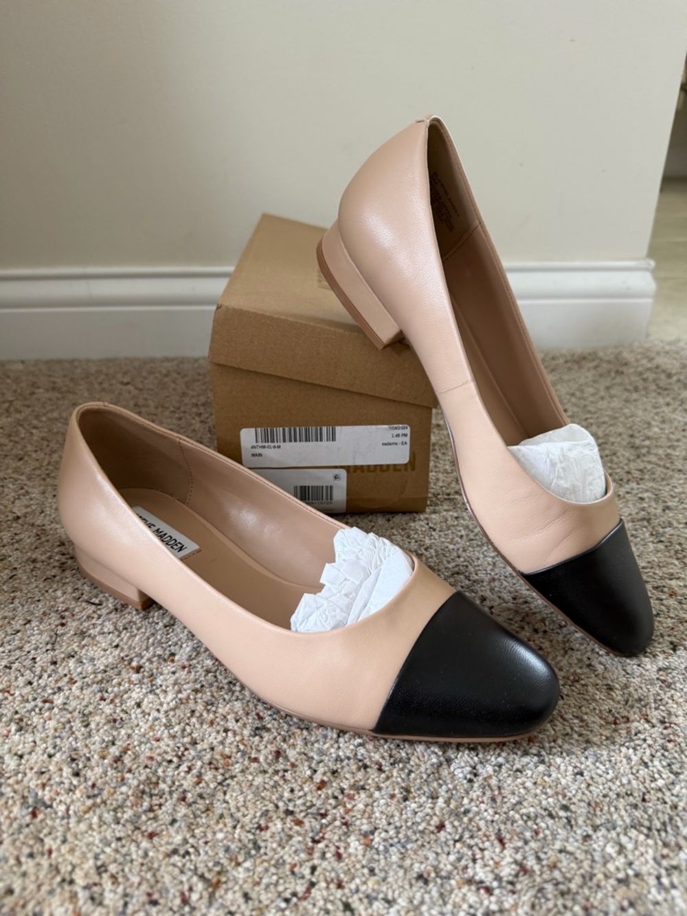 Blair Two-Tone Cap-Toe Flats in Blush and Black
